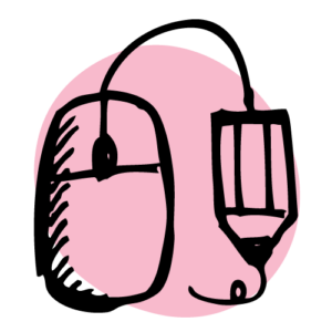 Illustration of a computer mouse and pencil representing a virtual classroom