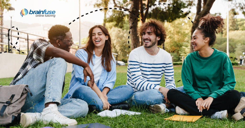 College students connect outdoors on campus as part of summer student support for focus, confidence, and college student success.